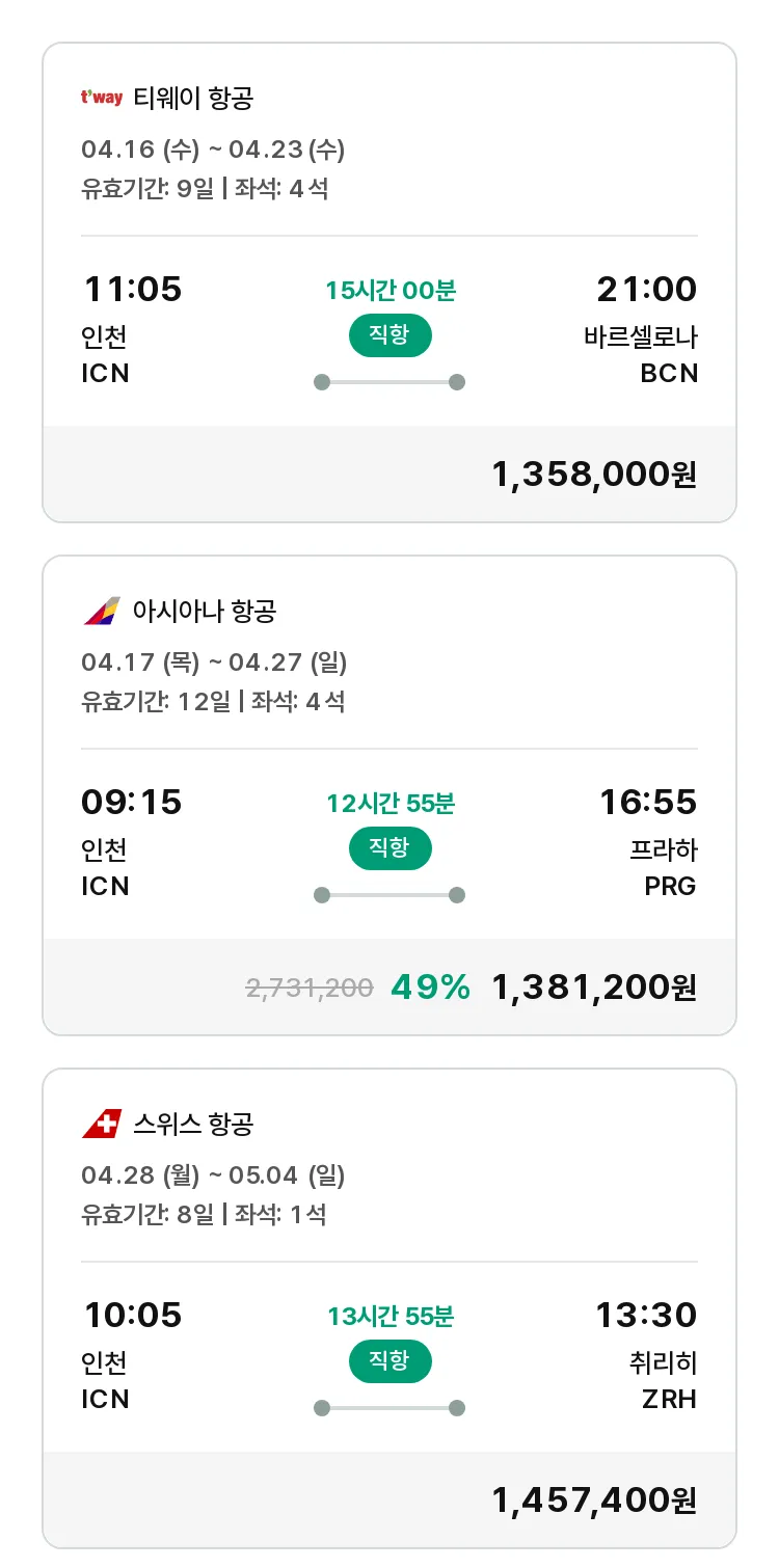 (4월6일(일)) 모두투어 유럽 특가 항공권