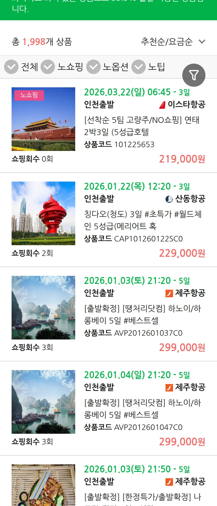 (12월 25일(목)) 땡처리 99.9% 확정 패키지
