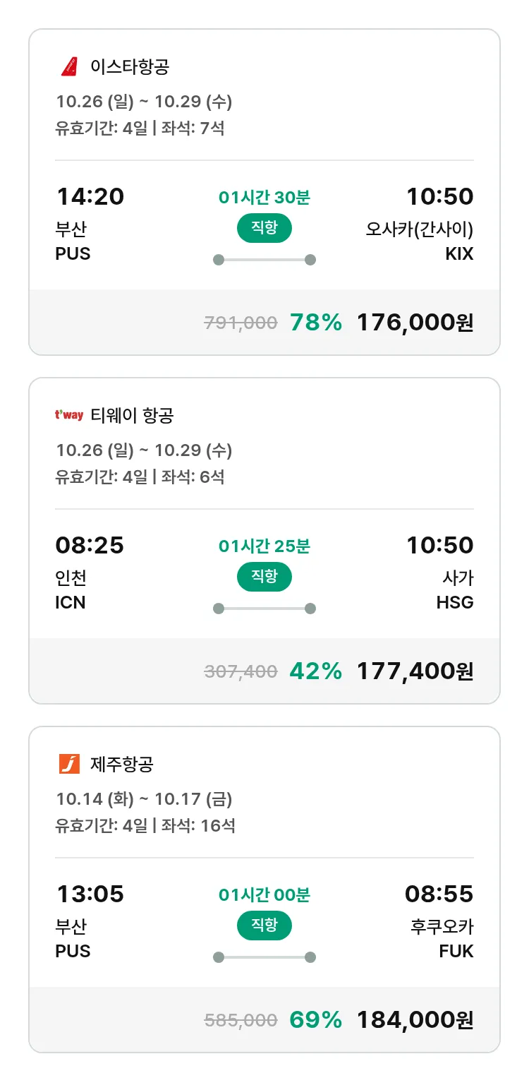 (9월 30일(화)) 모두투어 일본 특가 항공권