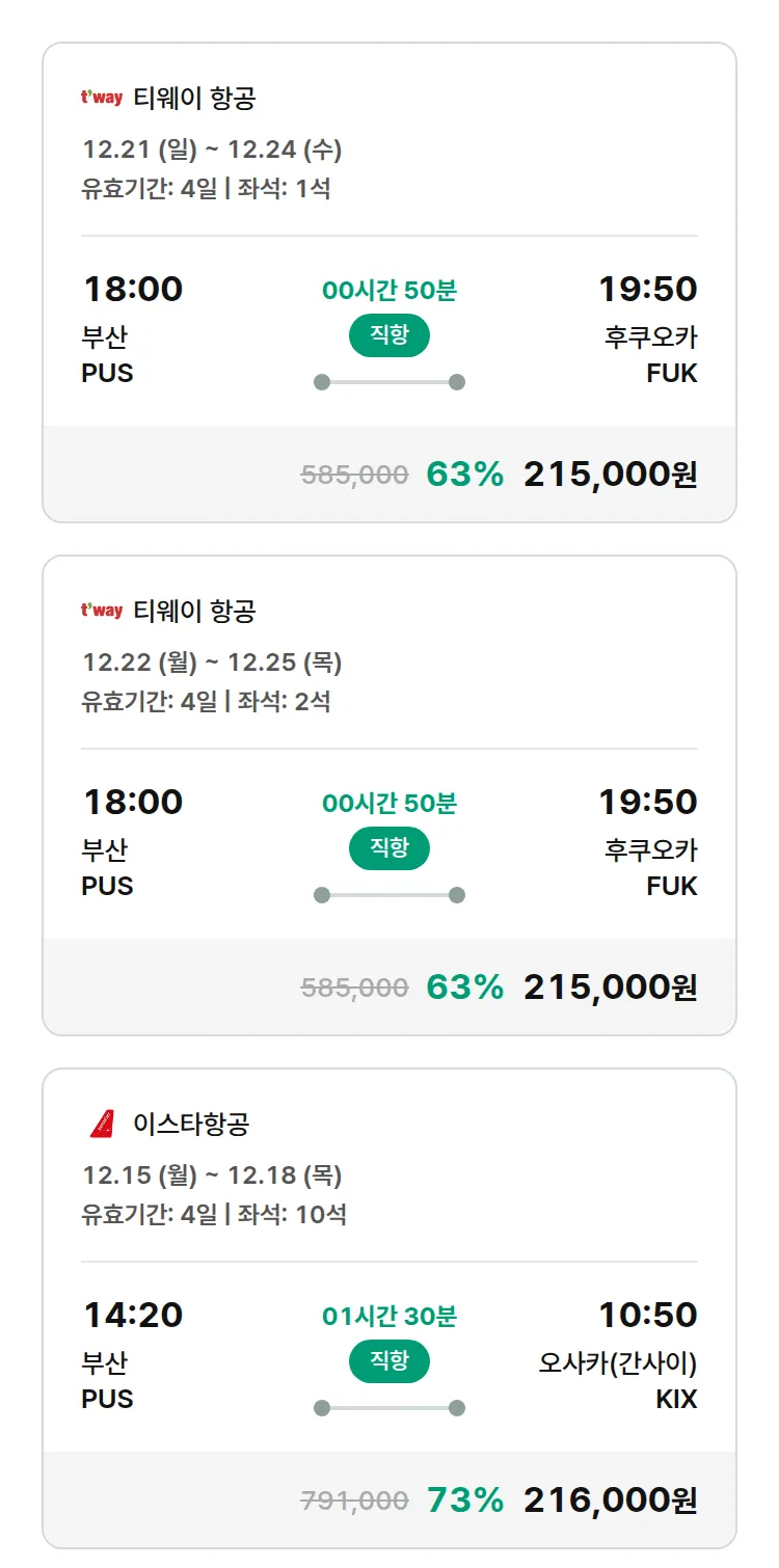 (11월 21일(금)) 모두투어 일본 특가 항공권