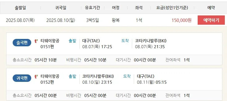 대구에서 코타키나발루로 떠나는 여행, 왕복 항공권 단 15만원!