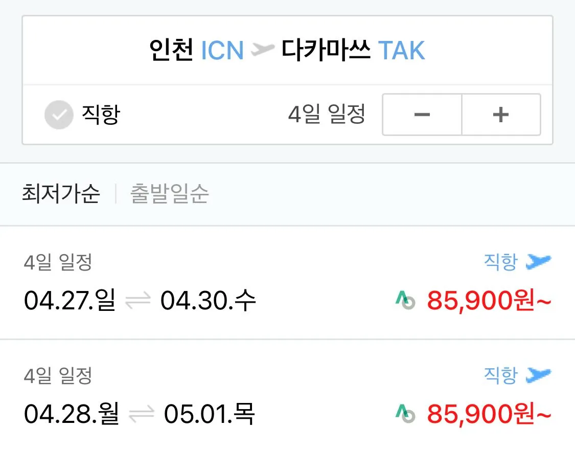 인천 출발 다카마쓰 왕복 항공권 - 총 8만원