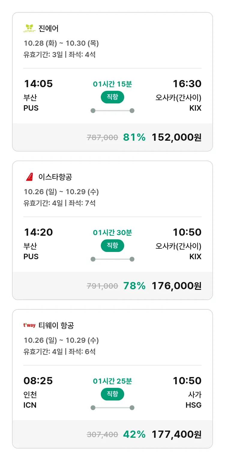 (9월 29일(월)) 모두투어 일본 특가 항공권