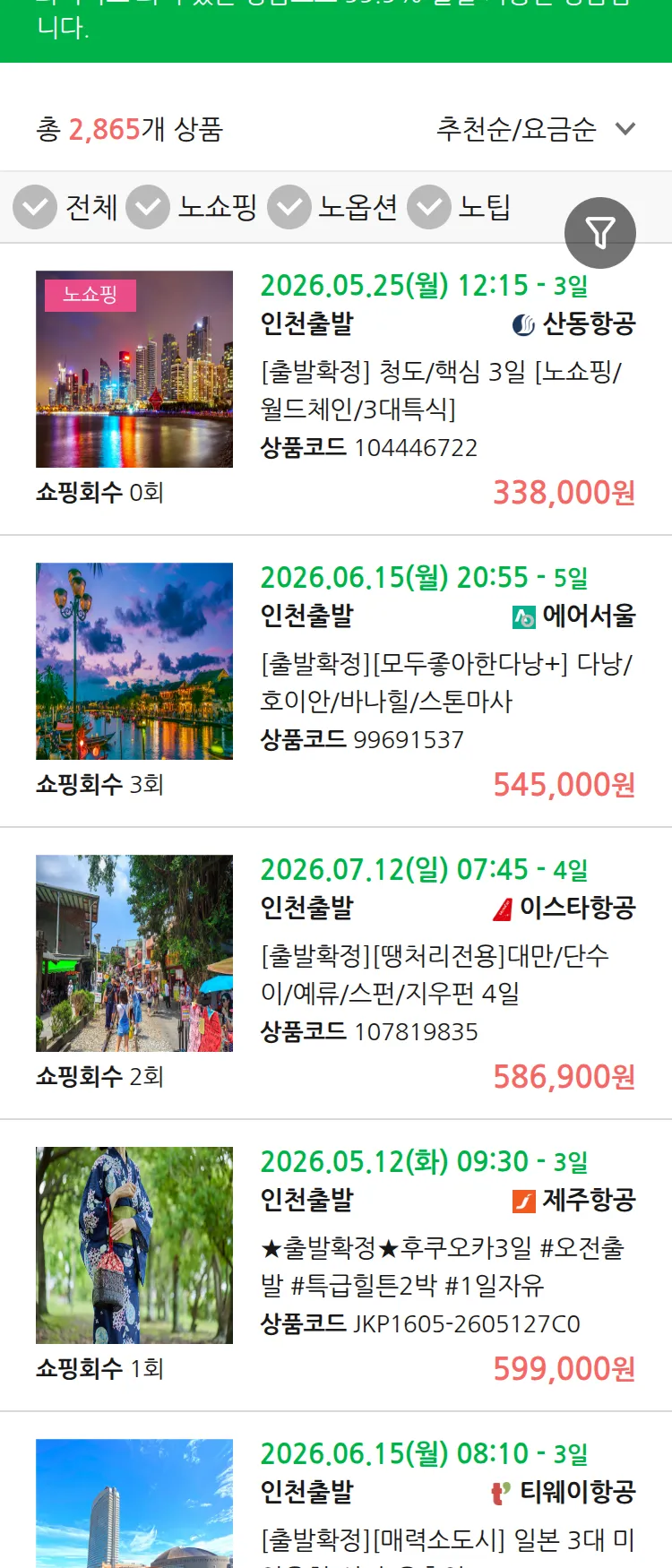 (4월 28일(화)) 땡처리 99.9% 확정 패키지