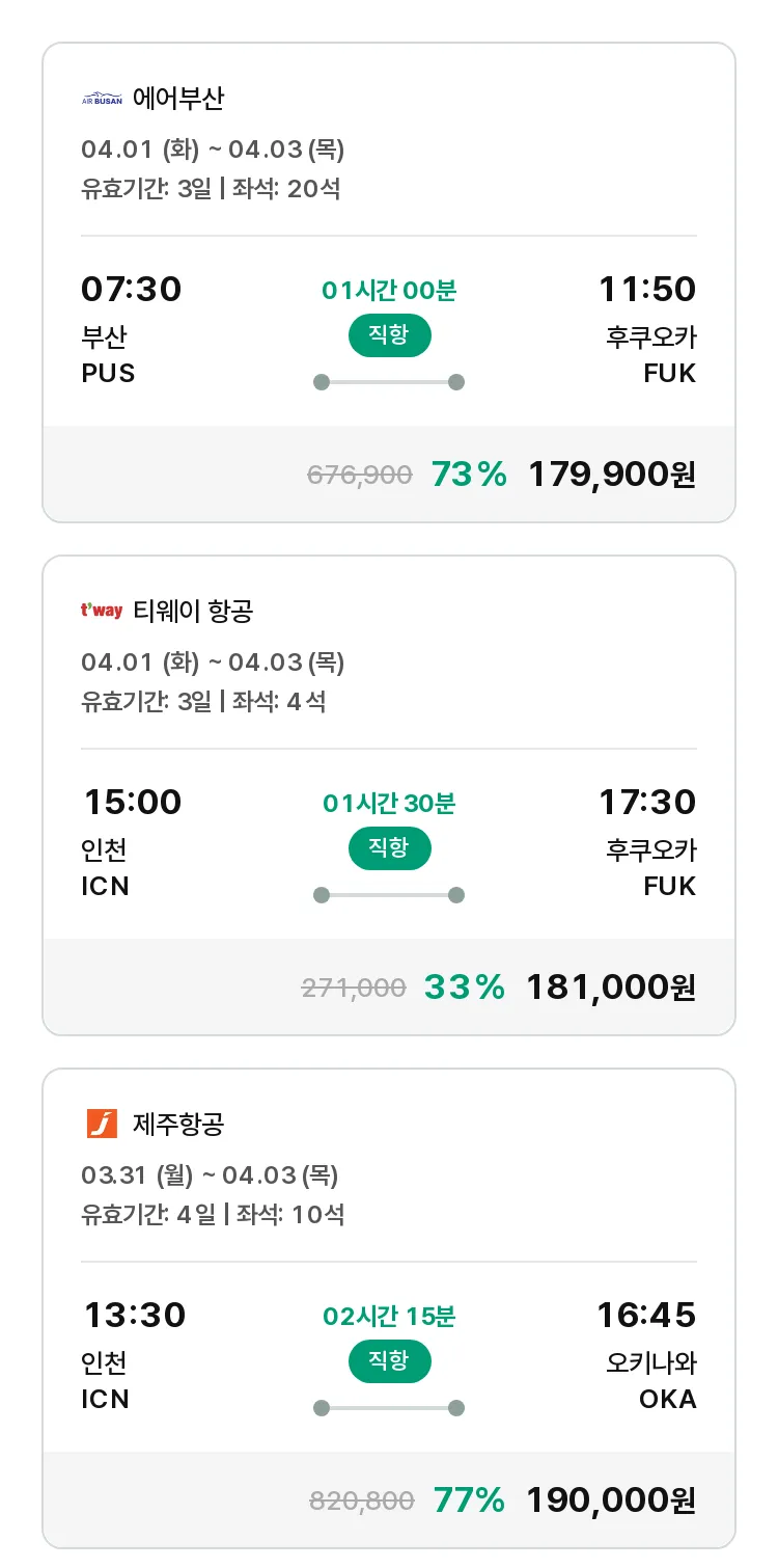 (3월 19일(수)) 모두투어 일본 특가 항공권
