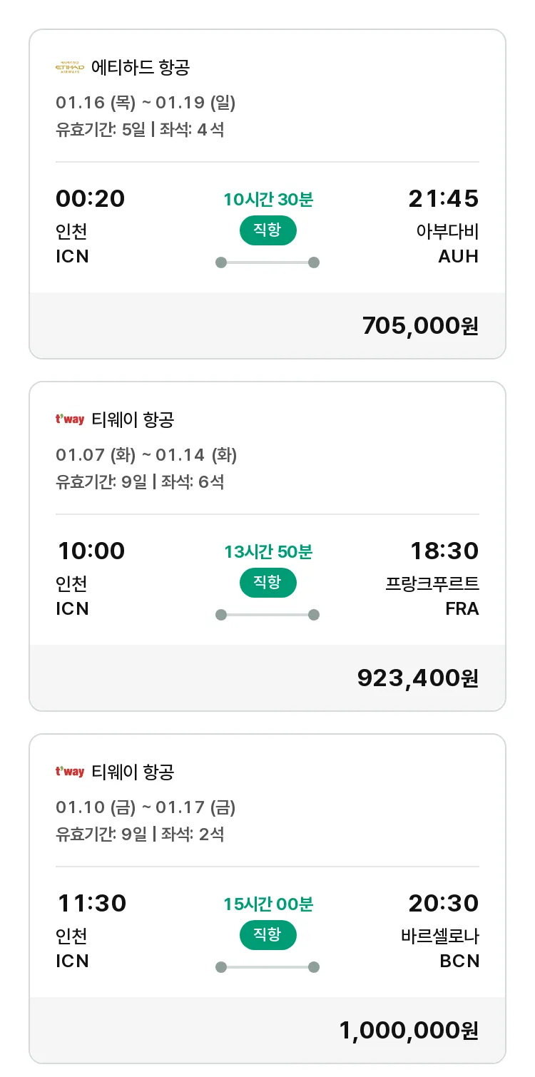 (12월 29일(일)) 모두투어 유럽 특가 항공권