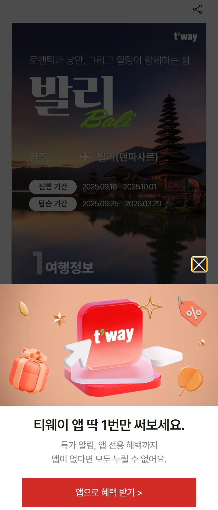 [티웨이]청주-발리 특가
