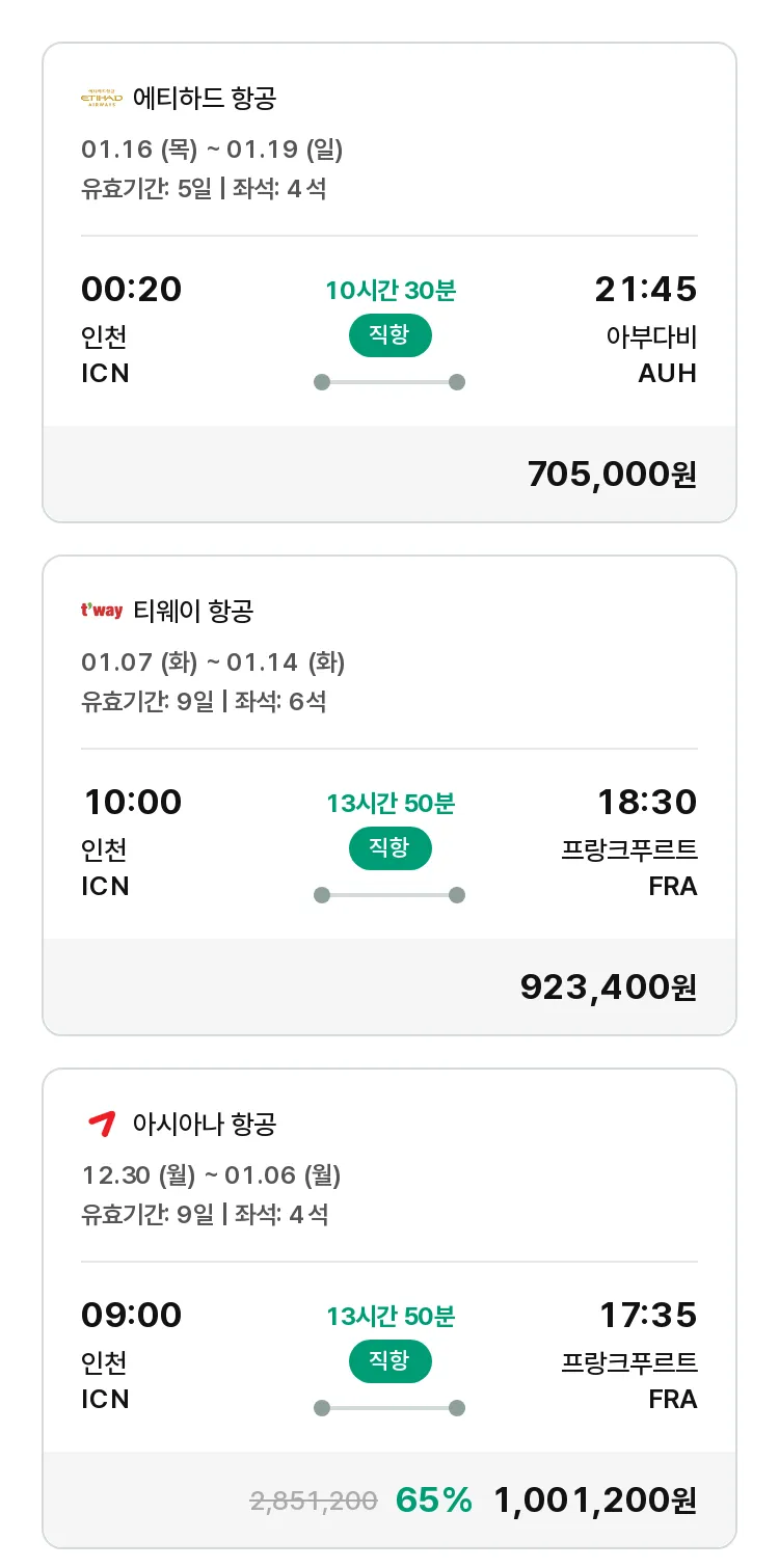 (12월 23일(월)) 모두투어 유럽 특가 항공권
