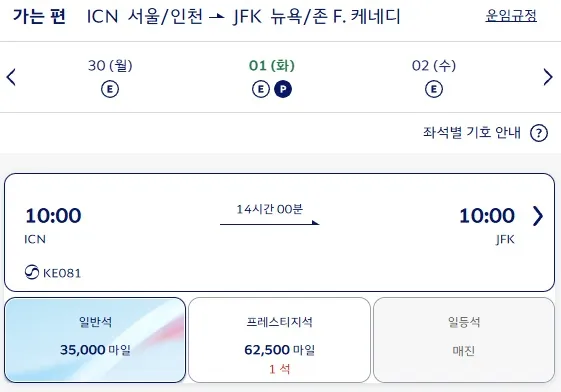 인천에서 뉴욕까지, 마일리지로 떠나는 멋진 여행 (대략 28 만원)  