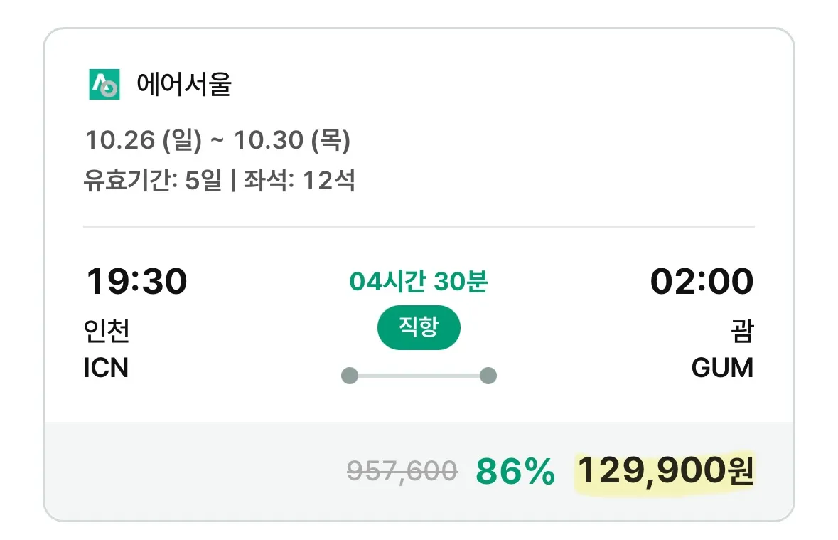 괌 항공권, 왕복 12만 원대!