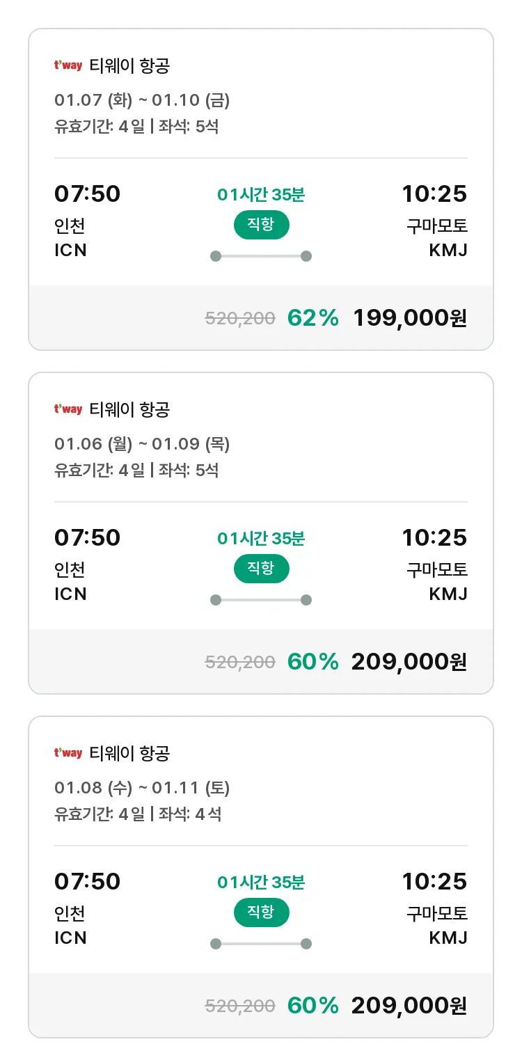 (12월 25일(수)) 모두투어 일본 특가 항공권