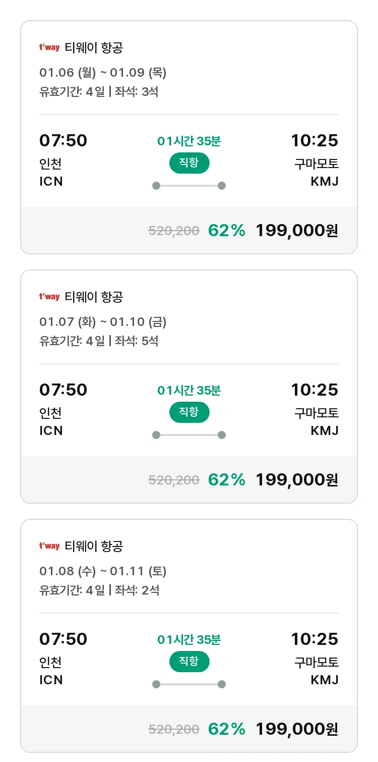 (12월 23일(월)) 모두투어 일본 특가 항공권