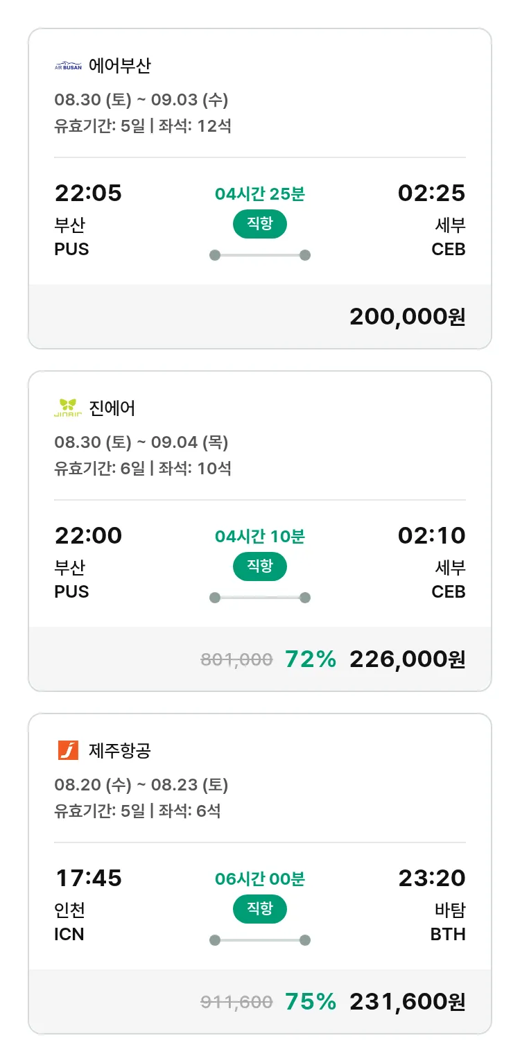 (7월 30일(수)) 모두투어 동남아 특가 항공권