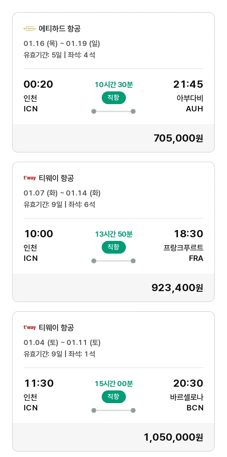 (12월 24일(화)) 모두투어 유럽 특가 항공권