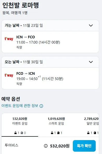 인천에서 로마까지, 항공권 53만 원!