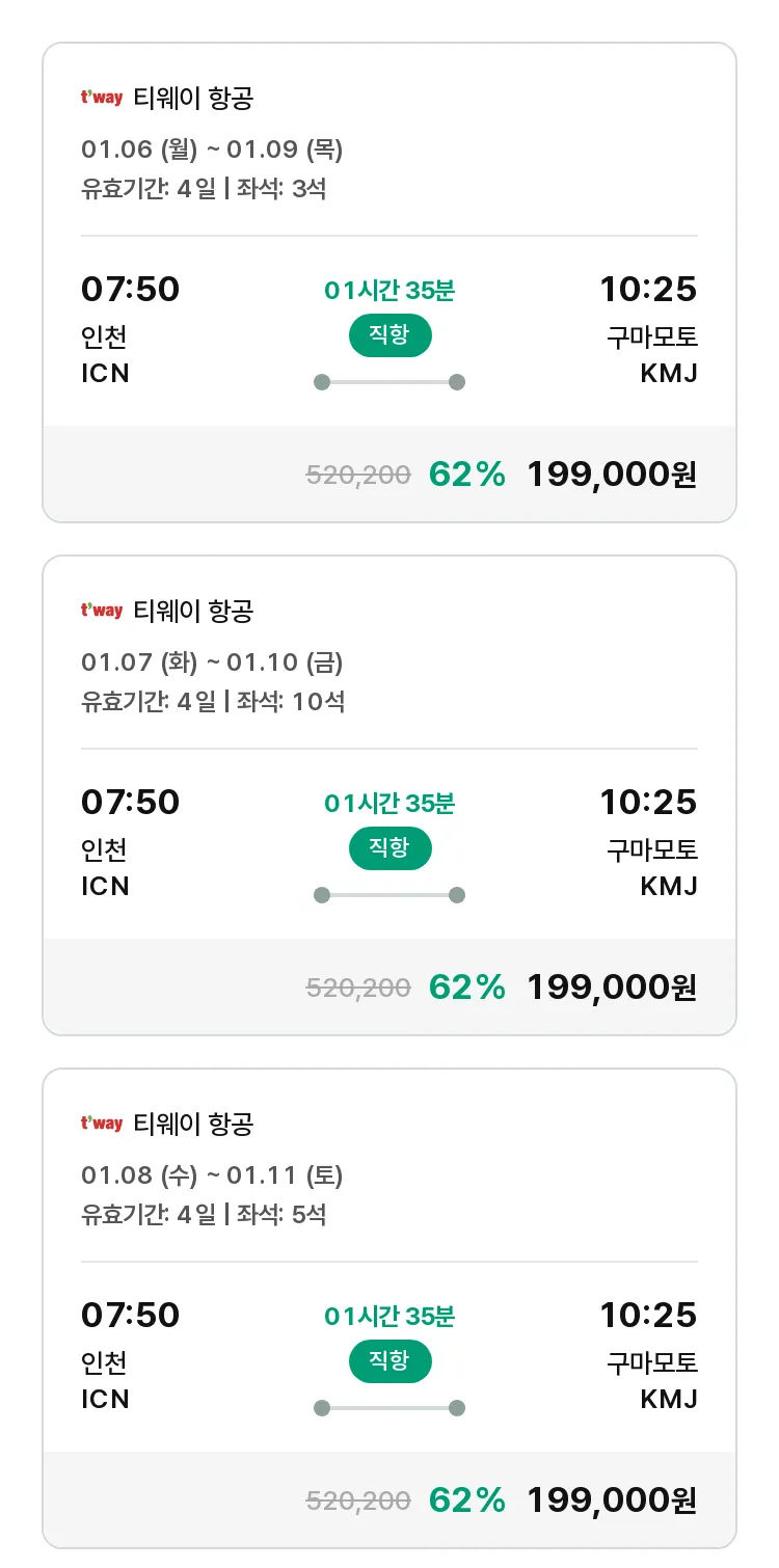 (12월 30일(월)) 모두투어 일본 특가 항공권