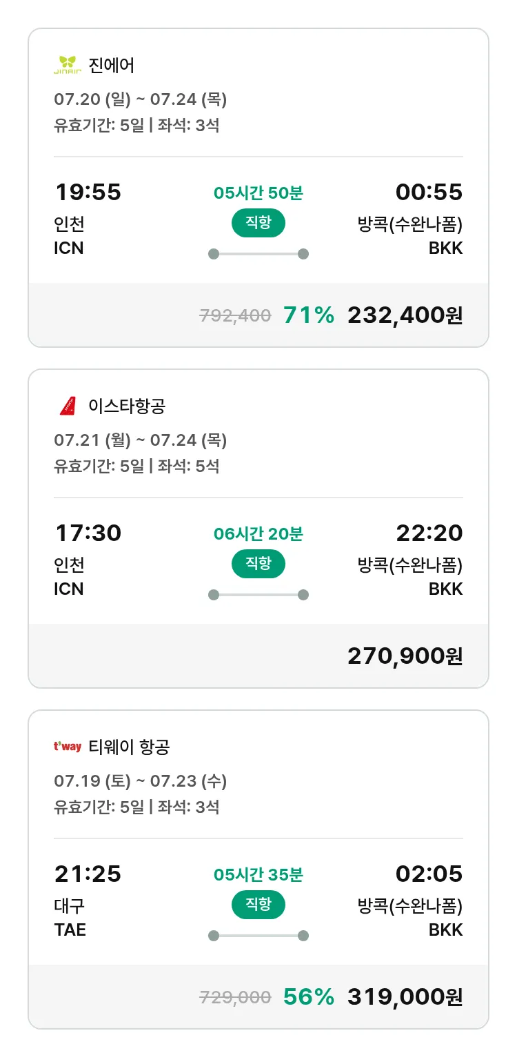 (7월 10일(목)) 모두투어 동남아 특가 항공권