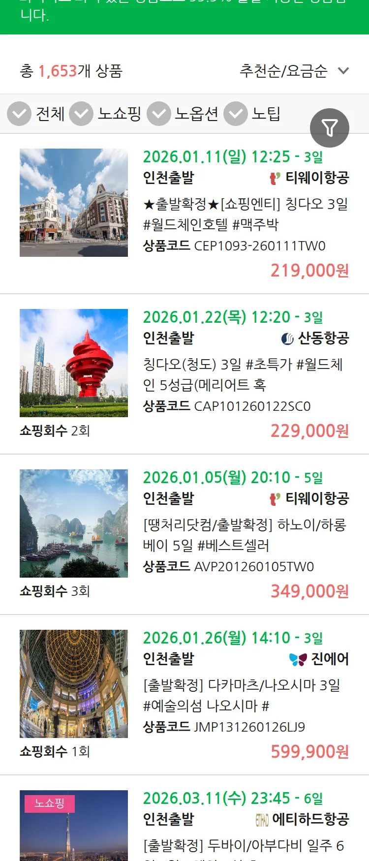 (12월 28일(일)) 땡처리 99.9% 확정 패키지