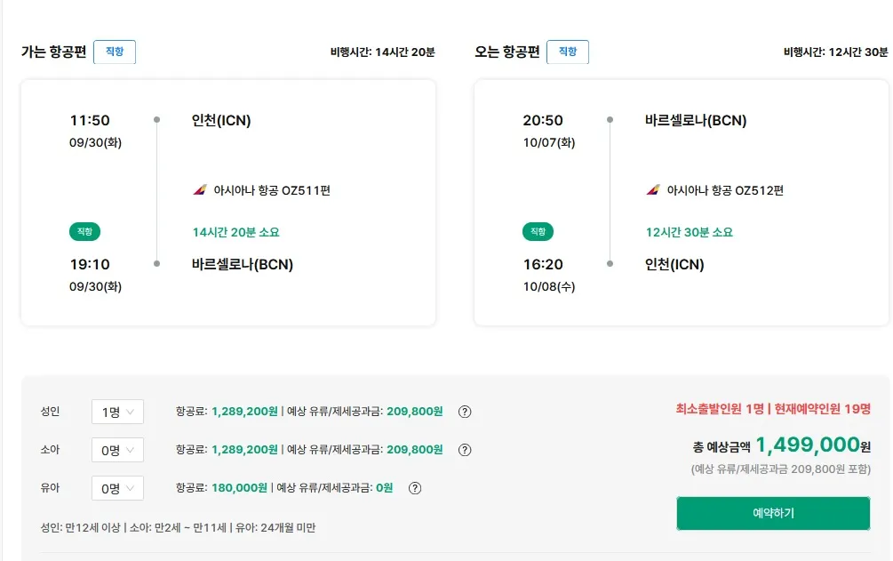 바르셀로나 항공권 꿀정보: 149만 원