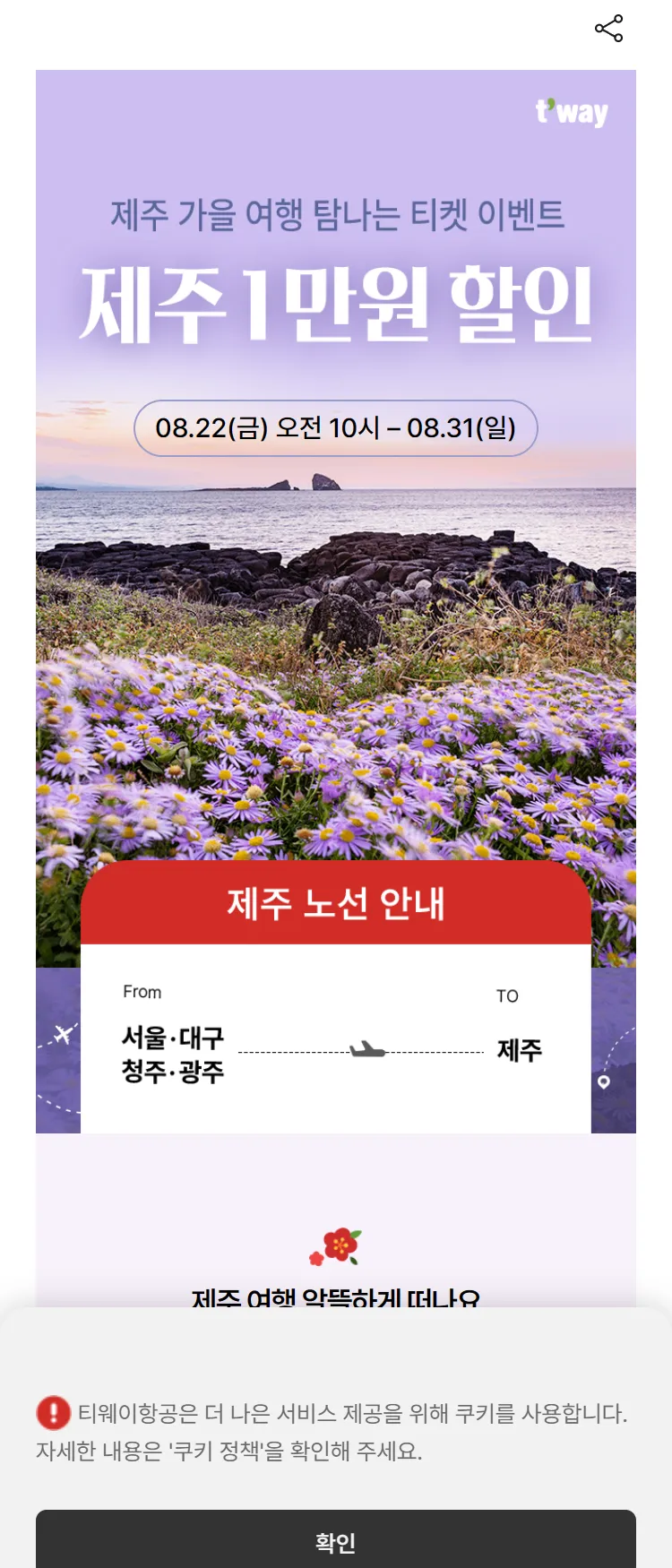 [티웨이]제주 1만원 할인