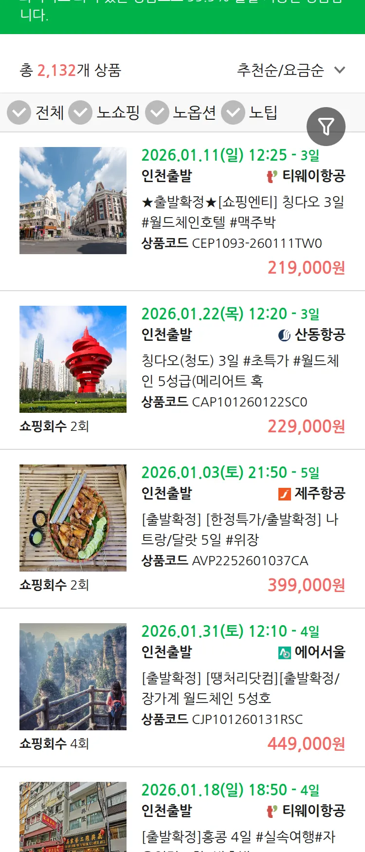 (12월 22일(월)) 땡처리 99.9% 확정 패키지