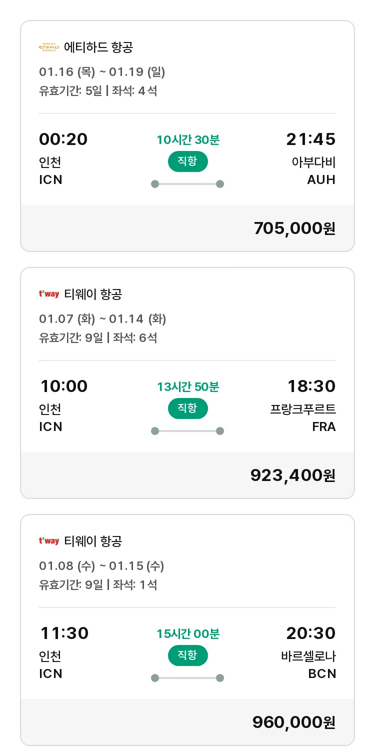 (12월 27일(금)) 모두투어 유럽 특가 항공권