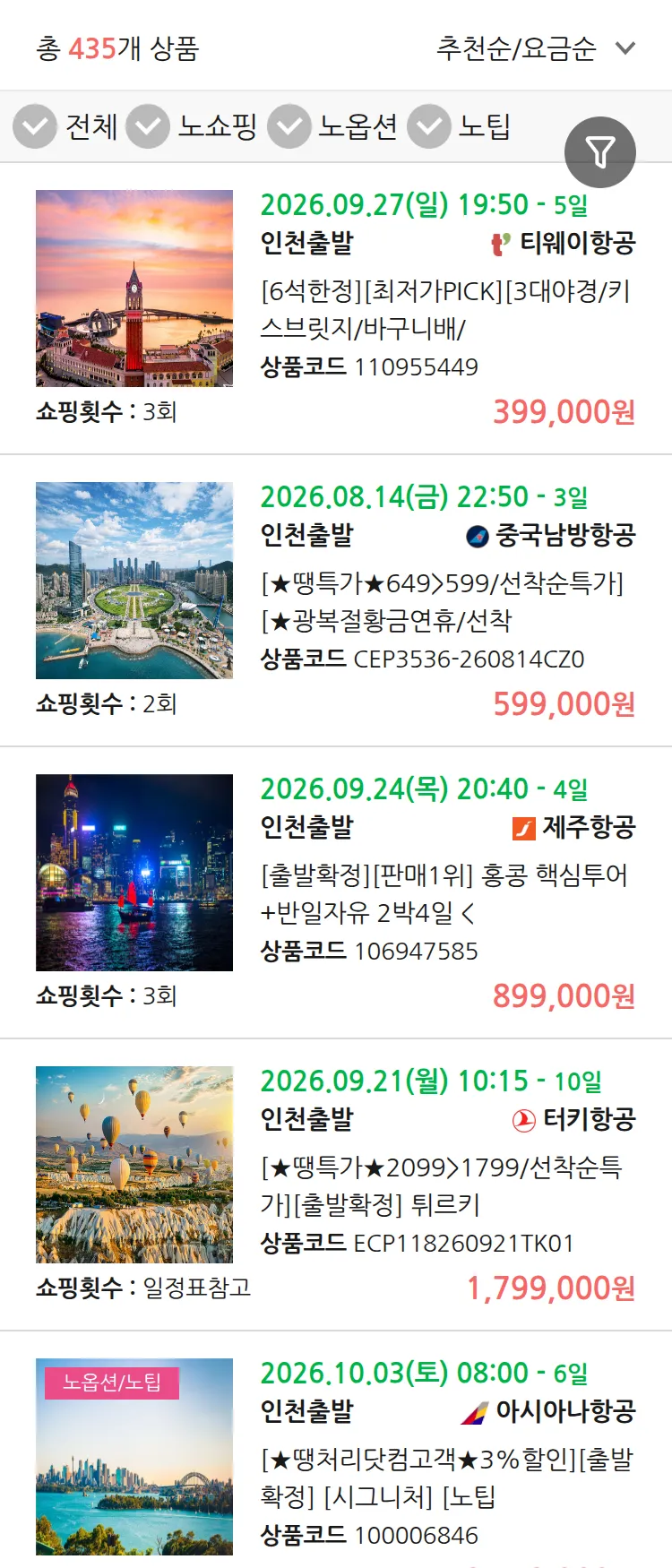 (8월4일(화)) 땡처리 연휴 패키지 패키지