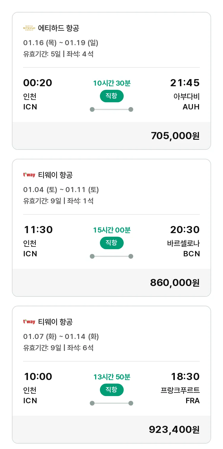 (12월 26일(목)) 모두투어 유럽 특가 항공권